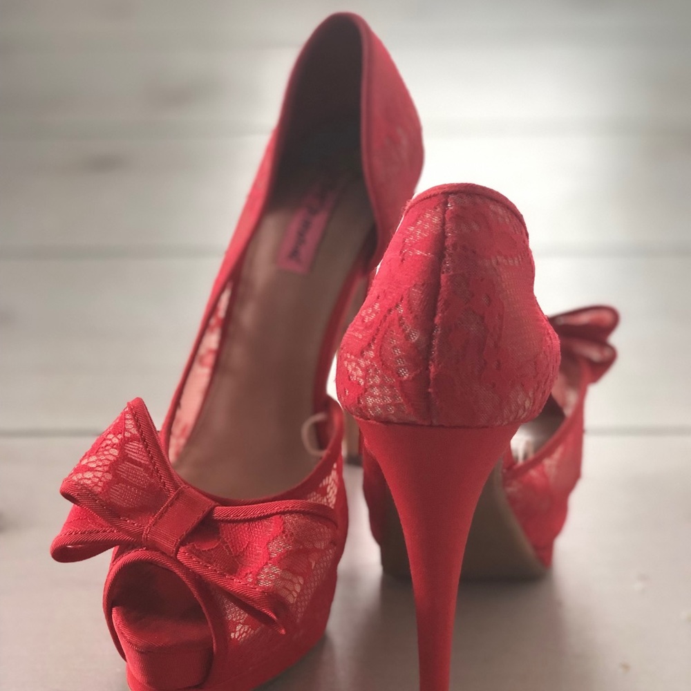 Cherry Red Betsy Johnson Lace Stilettos